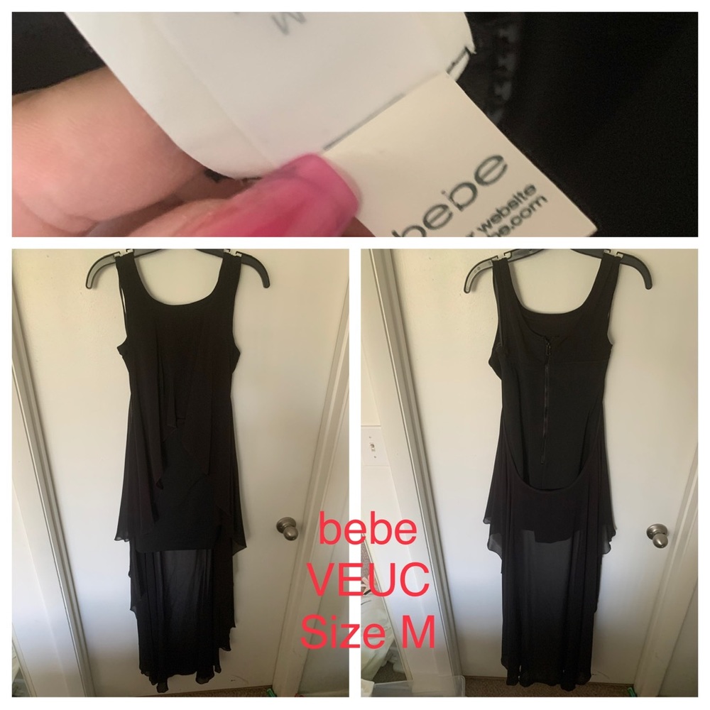 EUC bebe Bandage Dress w/Chiffon Hi-Lo Overlay Size M